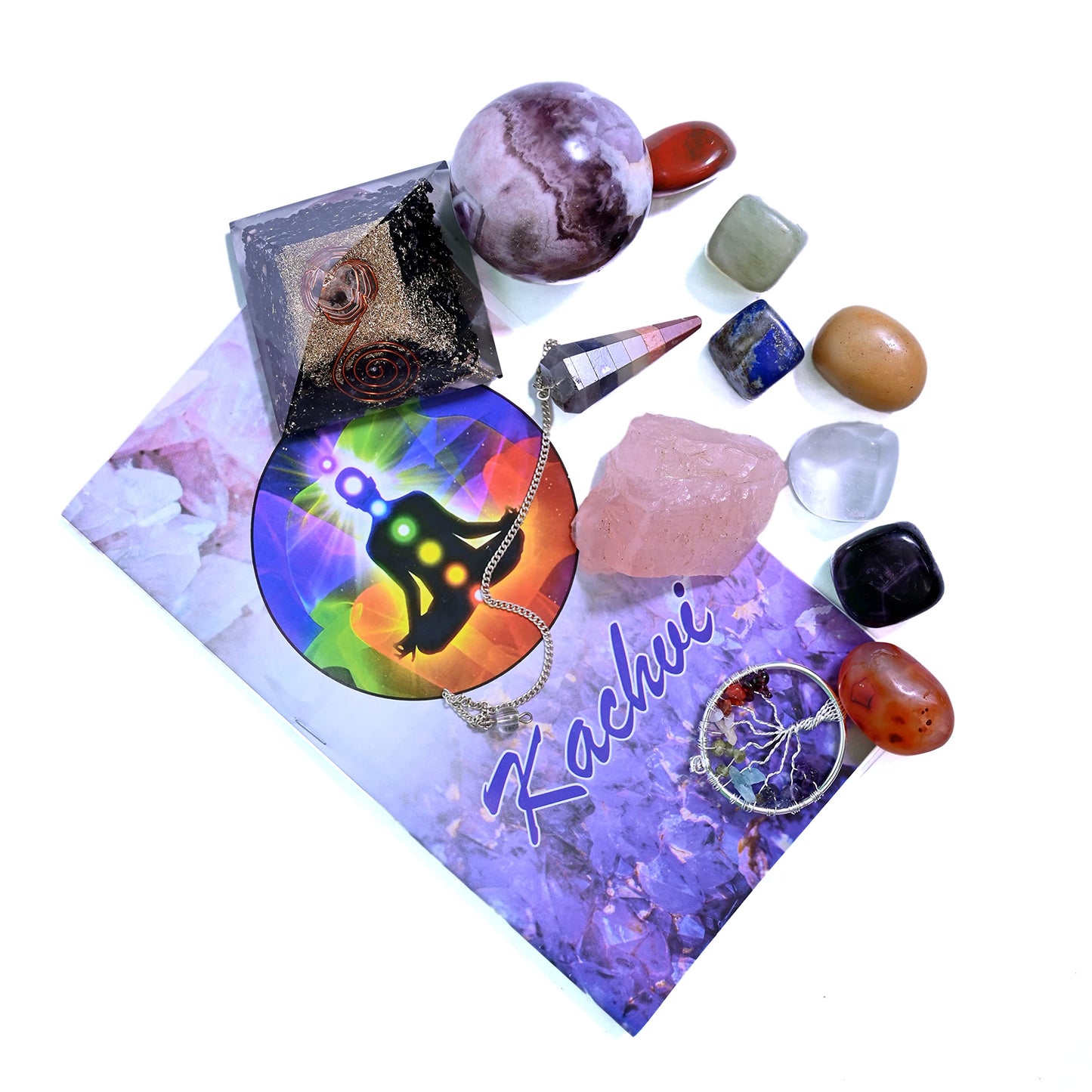 KACHVI Pierres de guérison Baguettes de Chakra Cristaux de Reiki Noire Quartz 2.25-2.50" 6 Crayons à facettes 6pc Ensemble