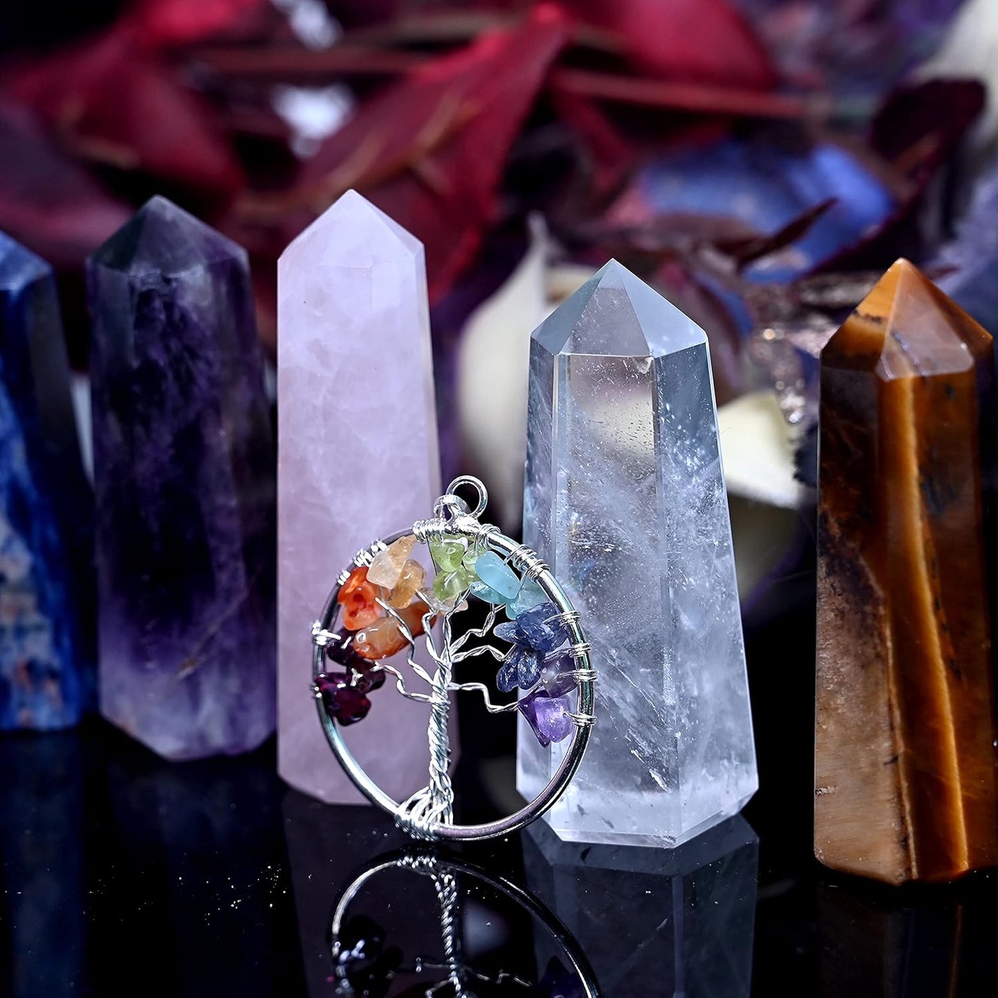 KACHVI Pierres de guérison Baguettes de Chakra Cristaux de Reiki Noire Quartz 2.25-2.50" 6 Crayons à facettes 6pc Ensemble