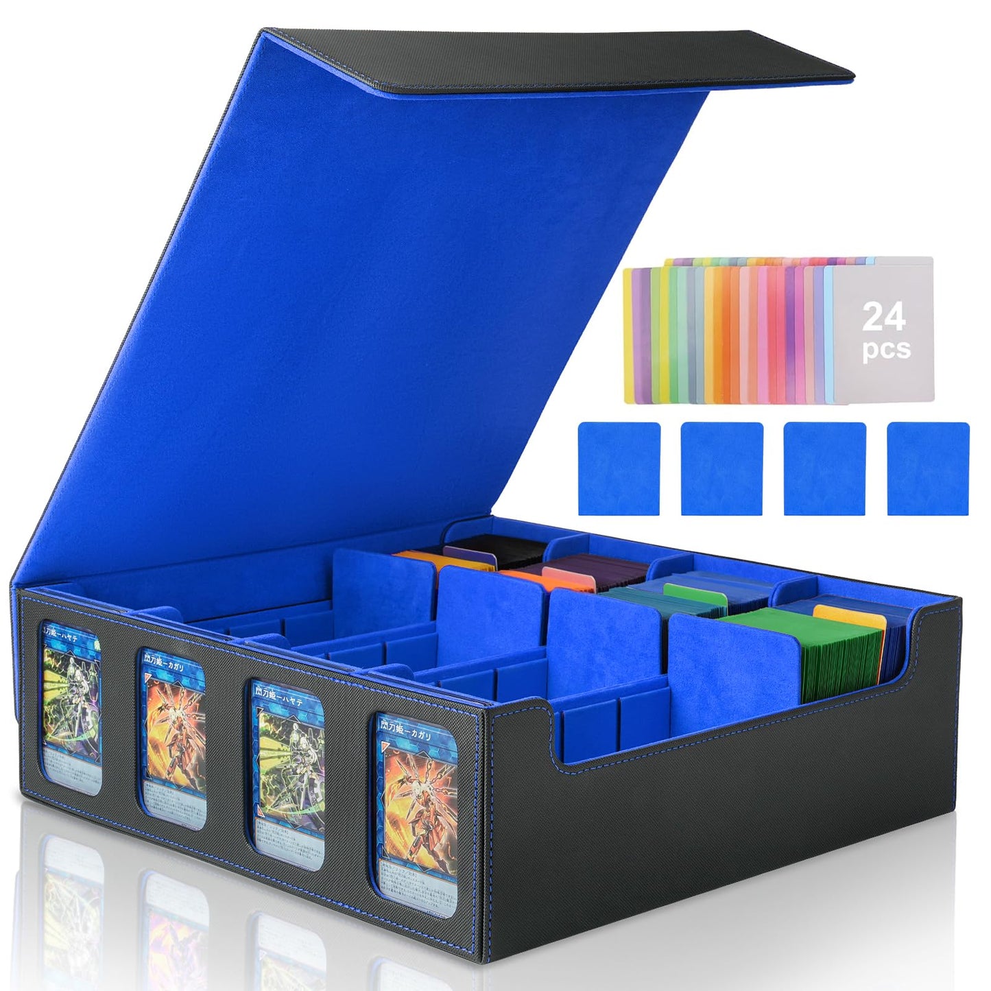 Boîte de rangement pour cartes MTG Commander, boîte de rangement pour cartes à collectionner, étui magnétique en cuir PU, peut contenir 3000 TCG cartes à double couche,noir et rouge
