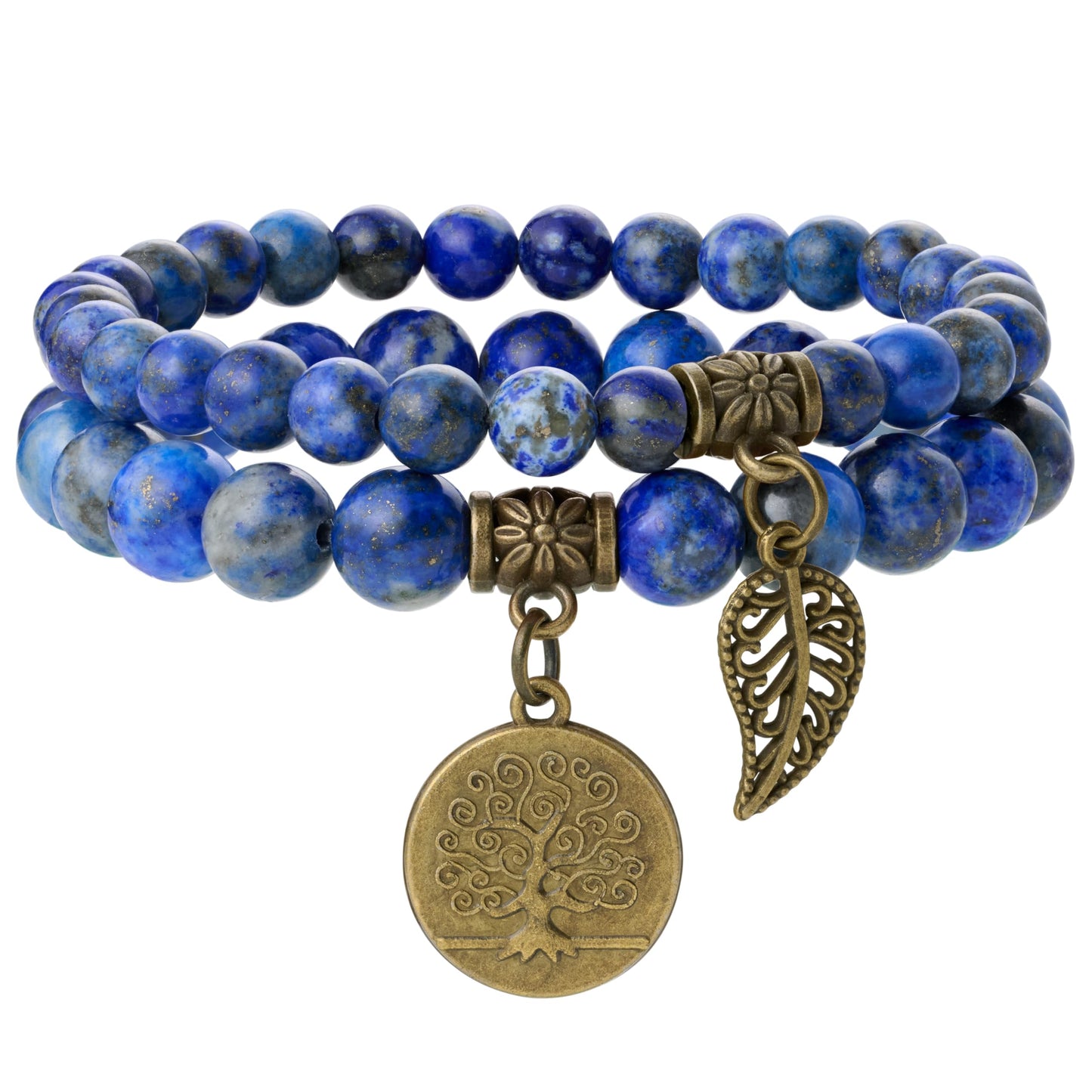 Farfume Chakra Bracelet En Pierre Naturelle - Bracelet Perles Naturelles Femme-Ensemble De Deux Bracelets Avec Accessoires Arbre De Vie Et Feuille