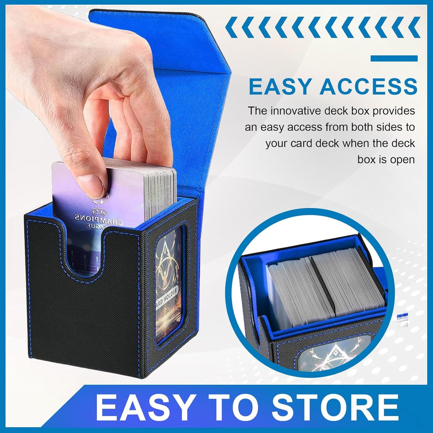 Deck Box pour Cartes MTG Commander, Boite Rangement Peut Contenir Jusqu'à 100+ Cartes avec Fenêtre D'affichage PU Leather Magnetic Box Compatible Commander/TCG/Cartes à Collectionner