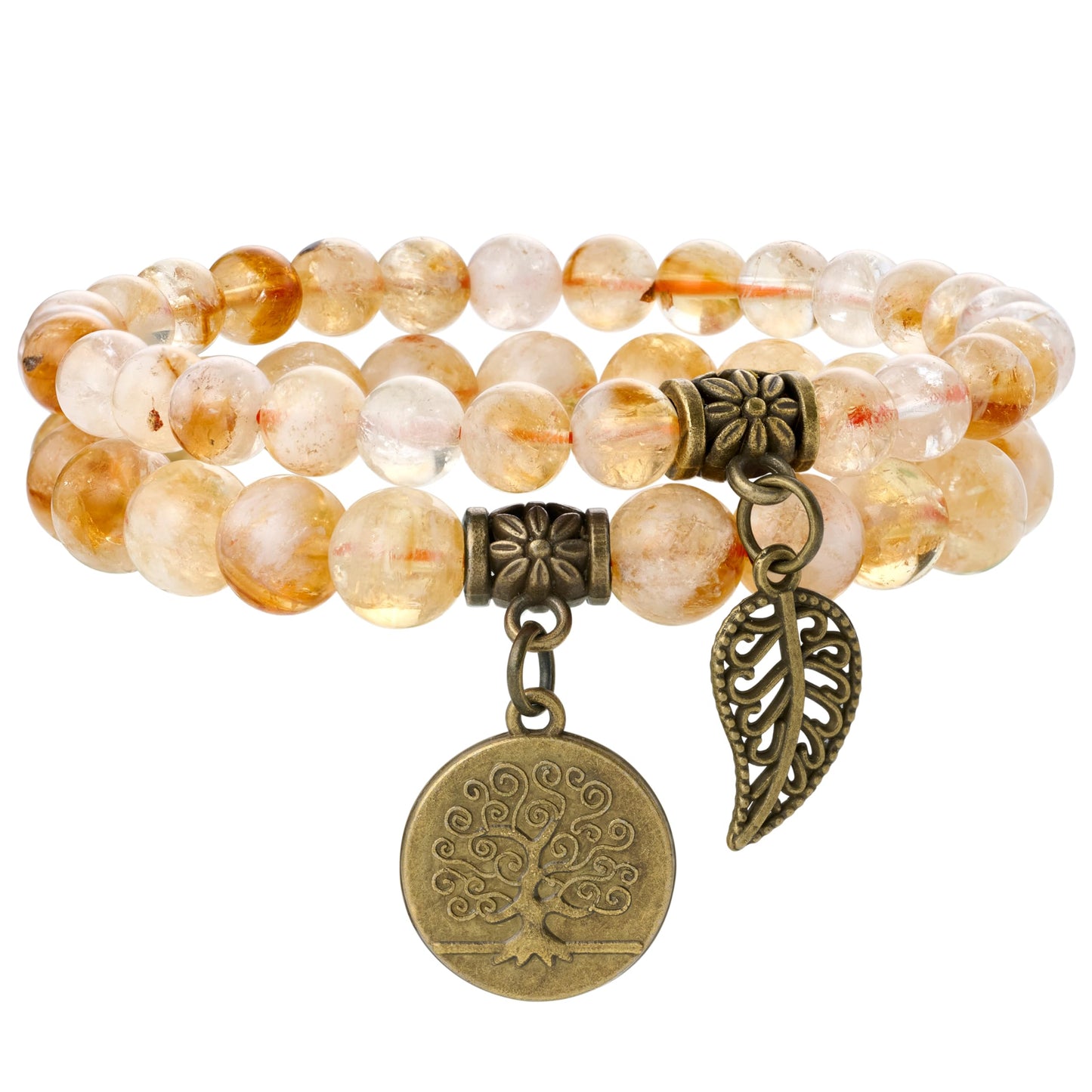 Farfume Chakra Bracelet En Pierre Naturelle - Bracelet Perles Naturelles Femme-Ensemble De Deux Bracelets Avec Accessoires Arbre De Vie Et Feuille