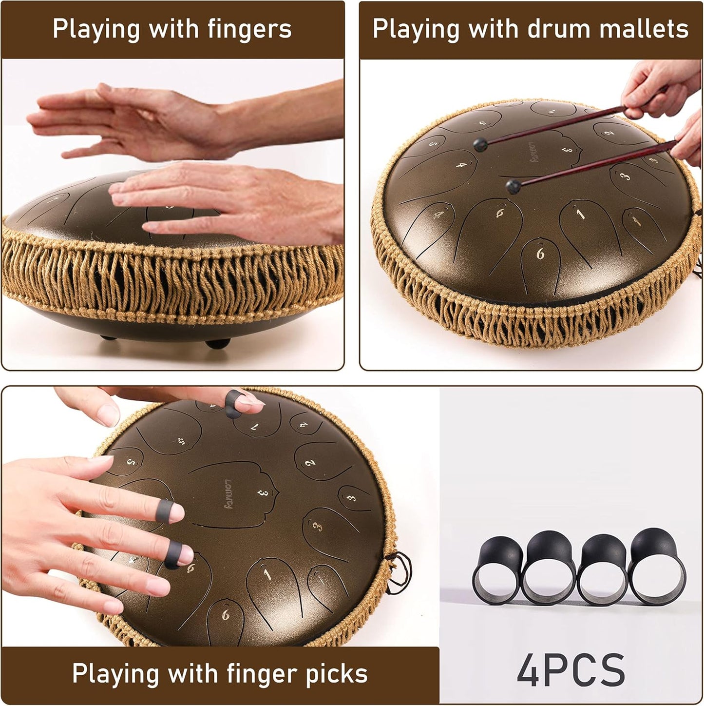 Tambour à Langue en Acier, Touche D 15 Notes Tambour à Main de 13 Pouces, Instrument de Percussion à Main pour L'éducation Musicale (Bronze)