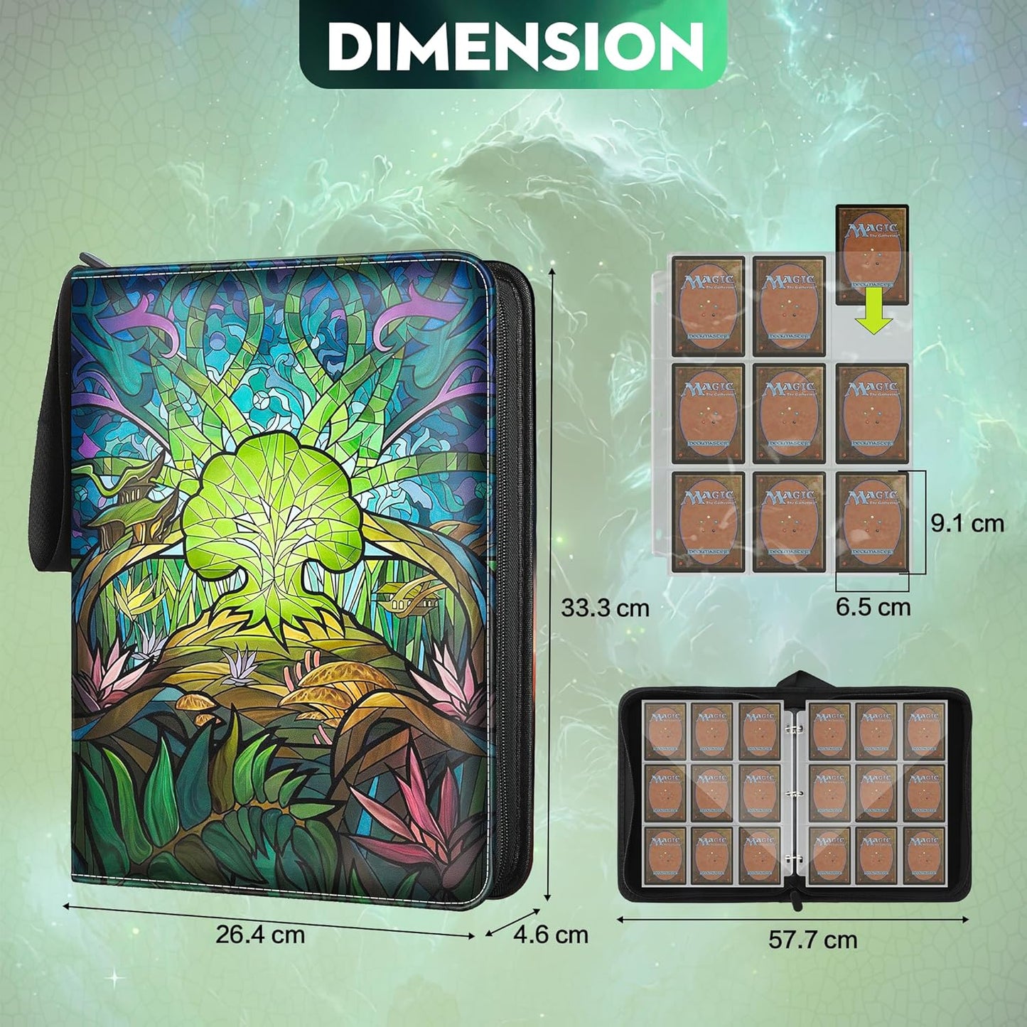 Album de cartes à collectionner pour MTG, pour 900 cartes, reliure MTG pour cartes standard, album de collection pour cartes YGO/PTCG pour enfants (9 compartiments, vert)