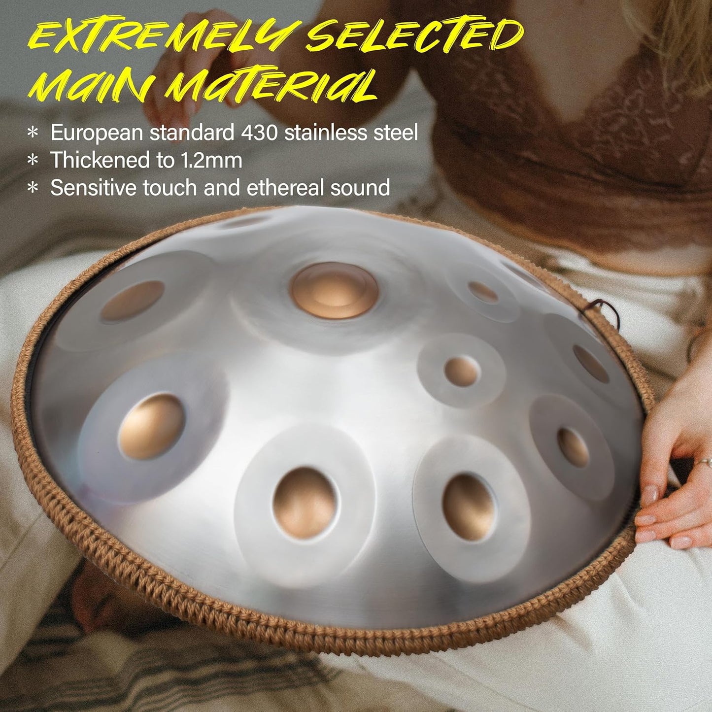 LOMUTY Handpan Drum 12 Tones 22 Inch Steel Tongue Drum avec sac souple, Percussion harmonique pour la guérison du son, la méditation personnelle, le yoga (argent)