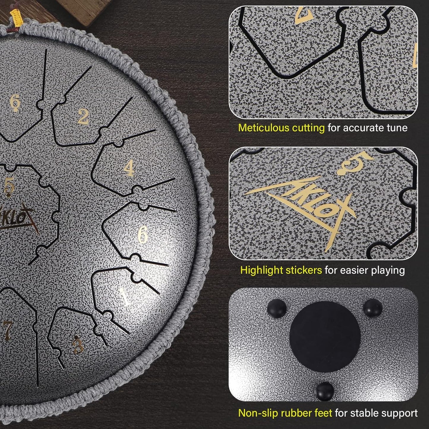 Tongue Drum,AKLOT Handpan 12 Pouces 13 Notes Tambour Zen Steel Tongue Drum Tambour à Langue C Key Pour le Camping, le Yoga, la Méditation