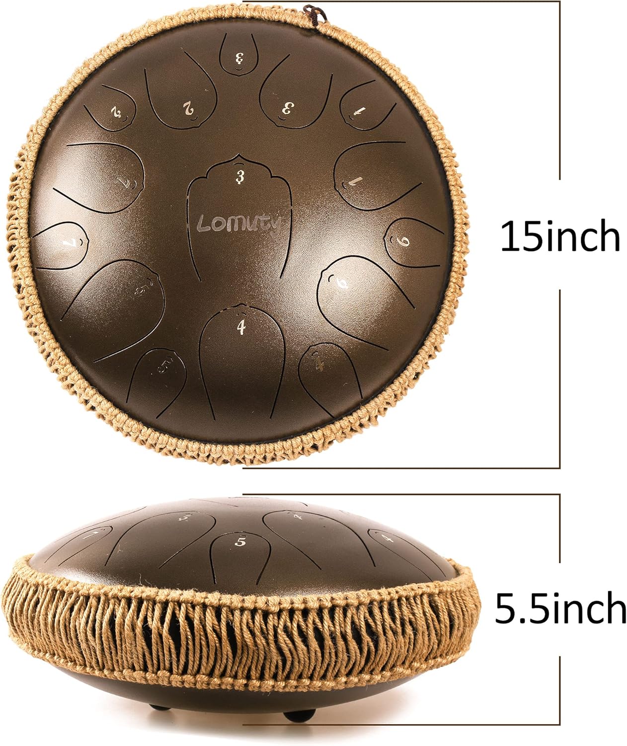 Tambour à Langue en Acier, Touche D 15 Notes Tambour à Main de 13 Pouces, Instrument de Percussion à Main pour L'éducation Musicale (Bronze)