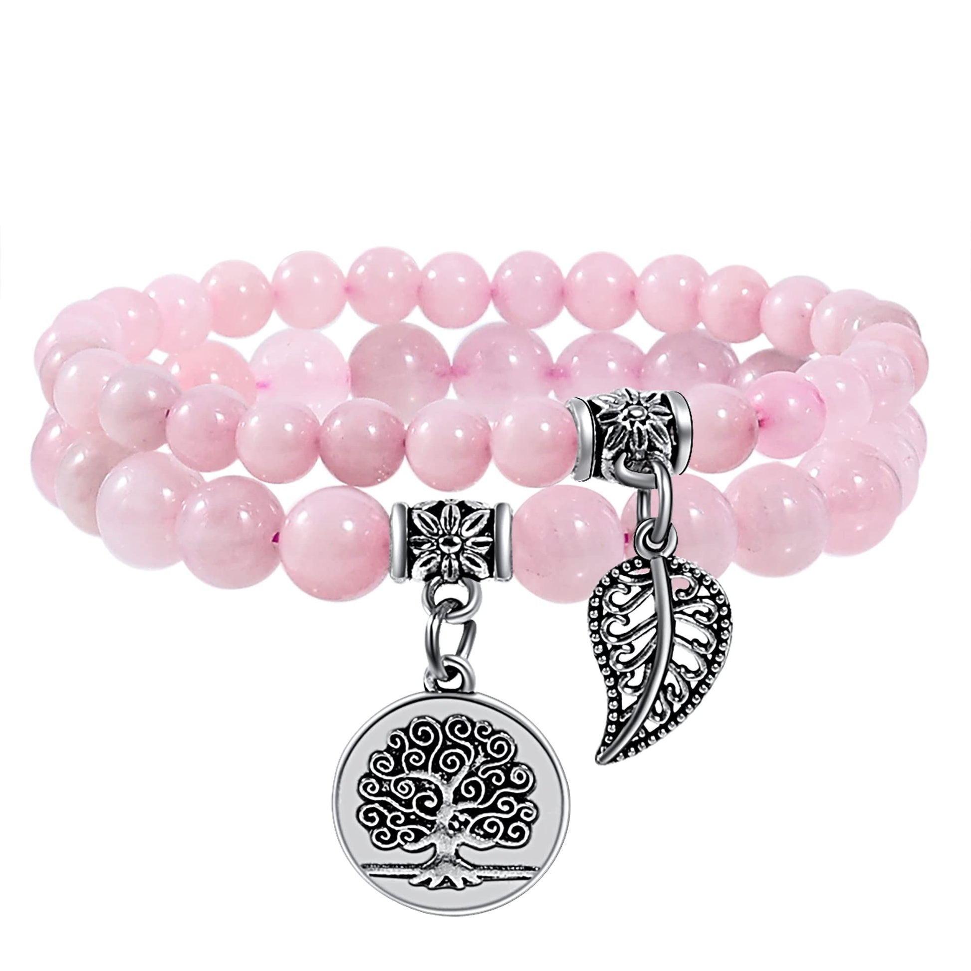Farfume Chakra Bracelet En Pierre Naturelle - Bracelet Perles Naturelles Femme-Ensemble De Deux Bracelets Avec Accessoires Arbre De Vie Et Feuille
