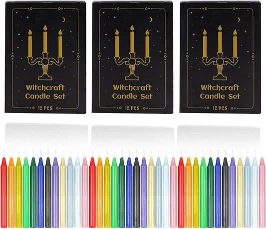 Scentoria Lot de 36 petites bougies à tige multicolores - Hauteur : 10 cm - Diamètre : 1,2 cm - Bougies colorées - Bougies goutte à goutte pour bouteille de rituels - Décoration de table, banquet,