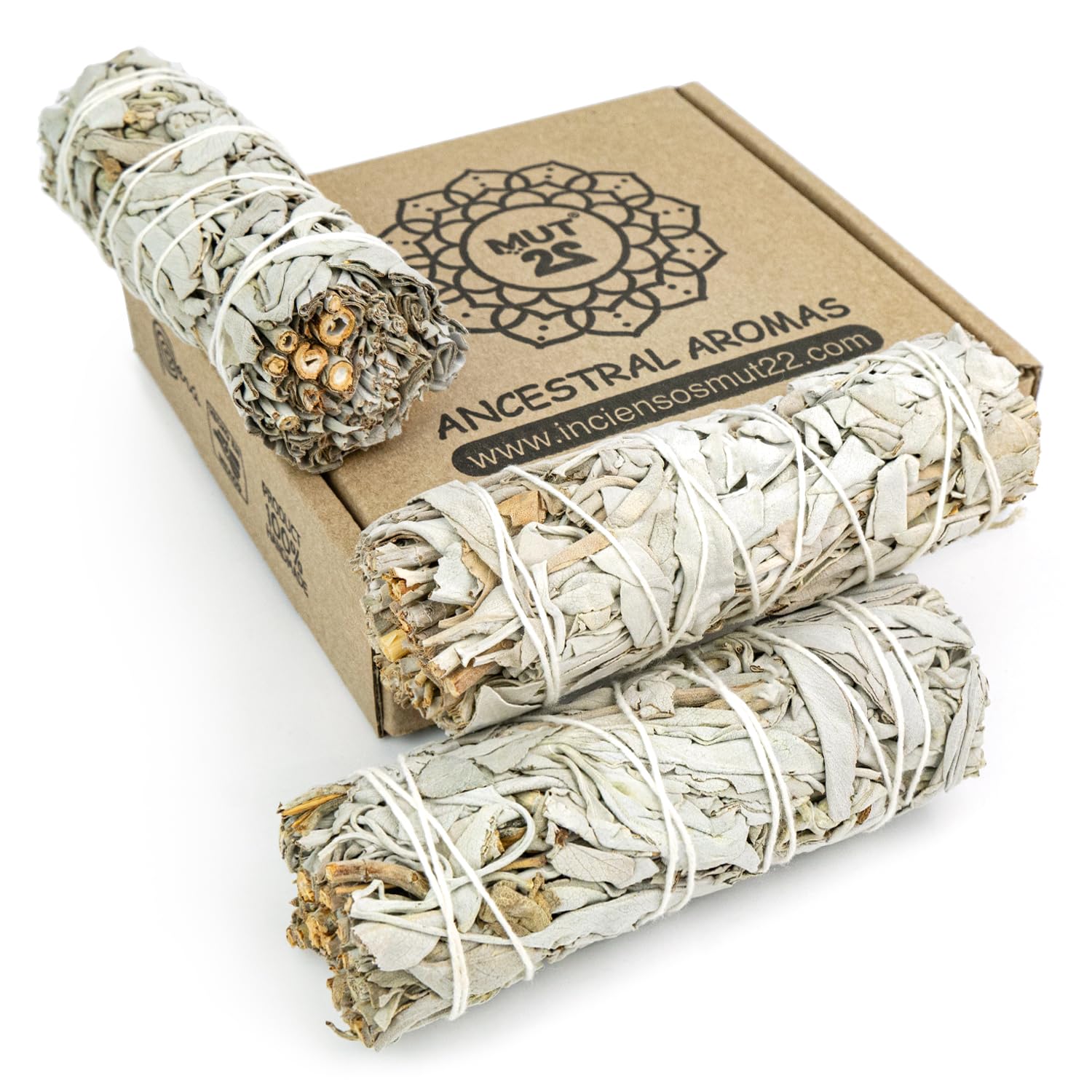 3 Sauge Blanche et 3 Palo Santo Sacrés à Brûler - Herbes de Purification et d'Harmonie pour Spirituelle et Les Rituels Énergétiques