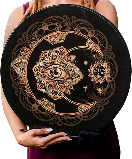 Tambour chaman,Tambour chamanique Fait à la Main,Tambour de Lune alchimique de chaman avec de Tambour,Symbole de la musique spirituelle du tambour sibérien