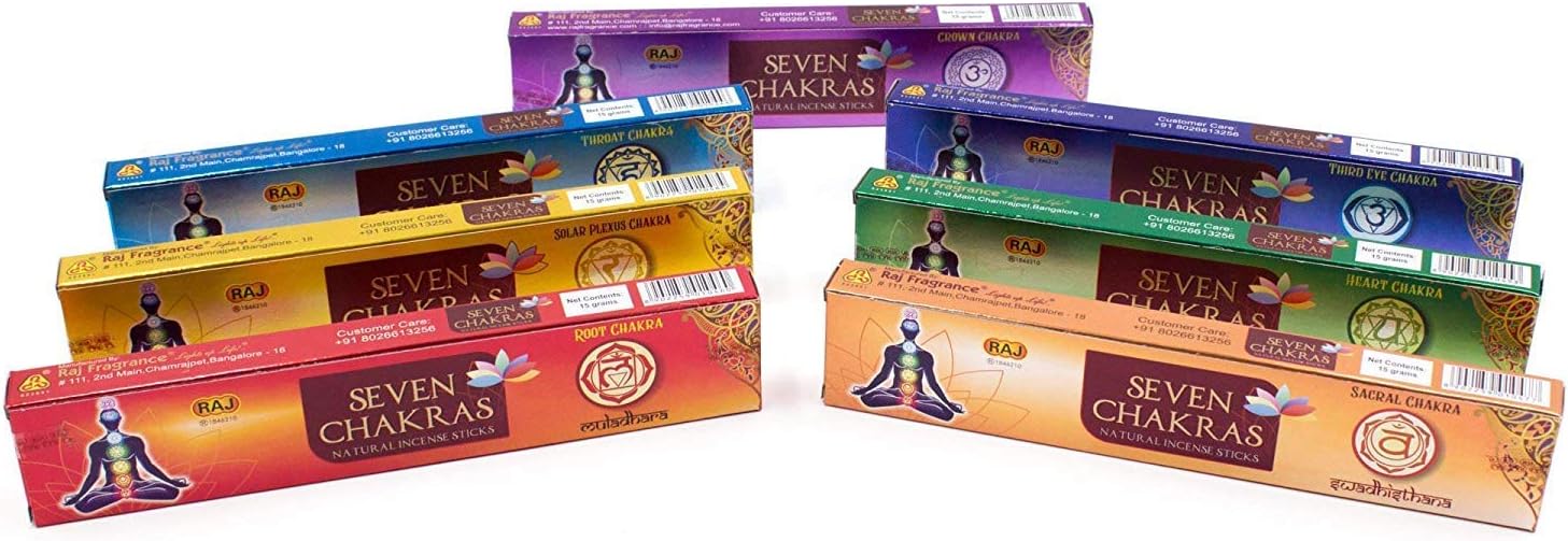 Set d'Encens 7 Chakras, Masala Indien - Aromathérapie, Idéal pour Méditation, Yoga et Équilibre Énergétique, 7 Parfums, 15 Bâtonnets