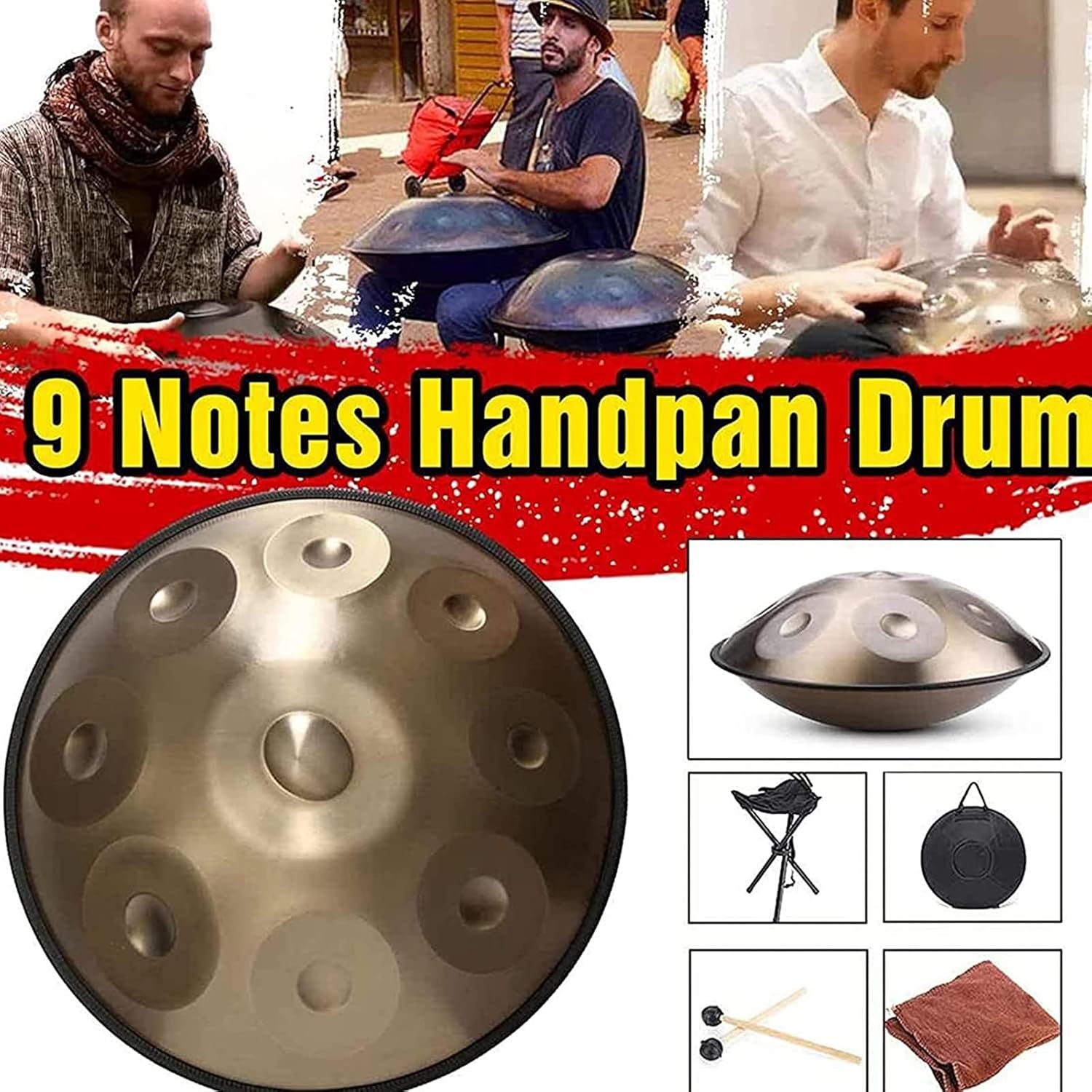 Tambour À Main En Acier De 22 Pouces, Instrument À Tambour Handpan, Haut Niveau De Qualité, Haut Niveau De Qualité, Produisant Une Résonance Agréable 440HZ