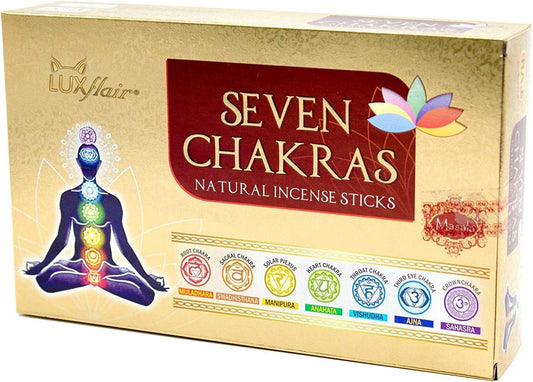 Set d'Encens 7 Chakras, Masala Indien - Aromathérapie, Idéal pour Méditation, Yoga et Équilibre Énergétique, 7 Parfums, 15 Bâtonnets