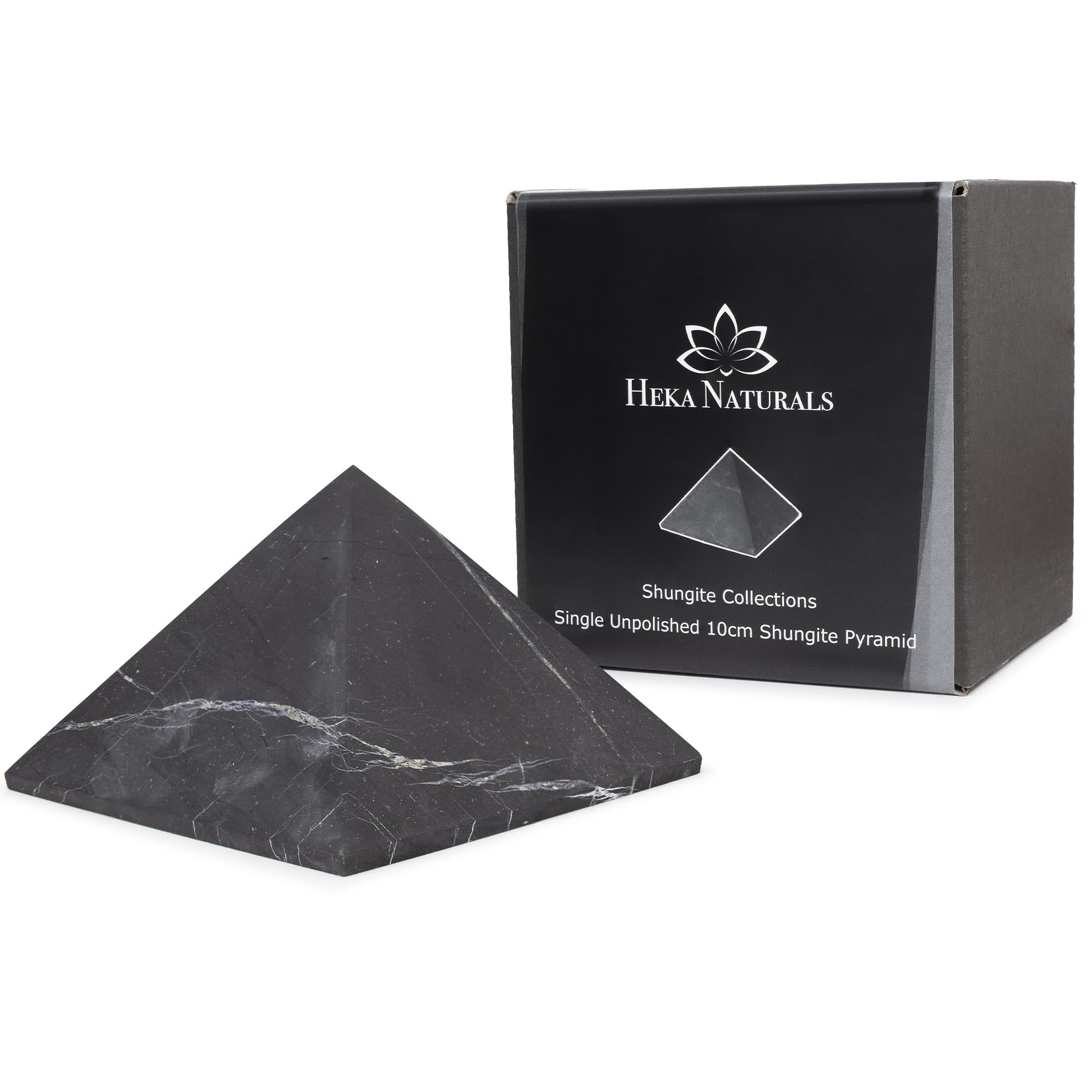 Heka Naturals Pyramide de Shungite non polie en Pierre Noire | Décoration de Bureau en Pierre de Shungite pour la Maison ou le Bureau - Pierres de Chakra, Cristaux de Guérison, Pyramide de Méditation