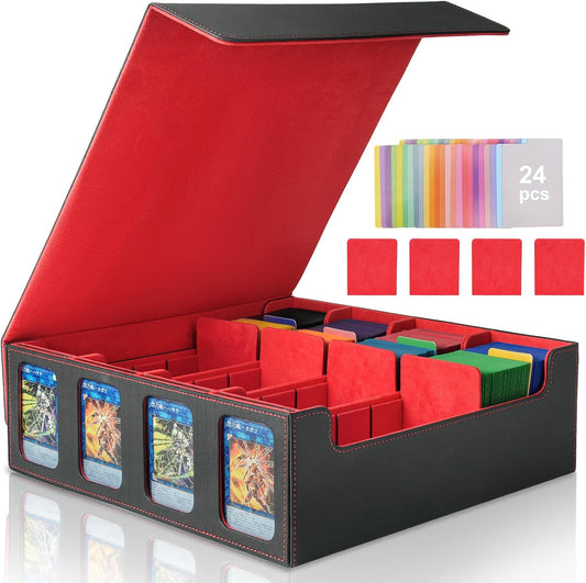 Boîte de rangement pour cartes MTG Commander, boîte de rangement pour cartes à collectionner, étui magnétique en cuir PU, peut contenir 3000 TCG cartes à double couche,noir et rouge