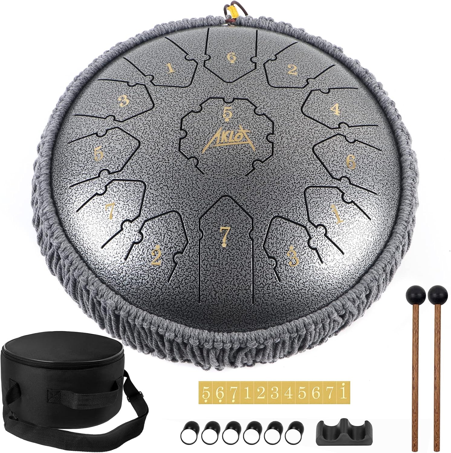 Tongue Drum,AKLOT Handpan 12 Pouces 13 Notes Tambour Zen Steel Tongue Drum Tambour à Langue C Key Pour le Camping, le Yoga, la Méditation