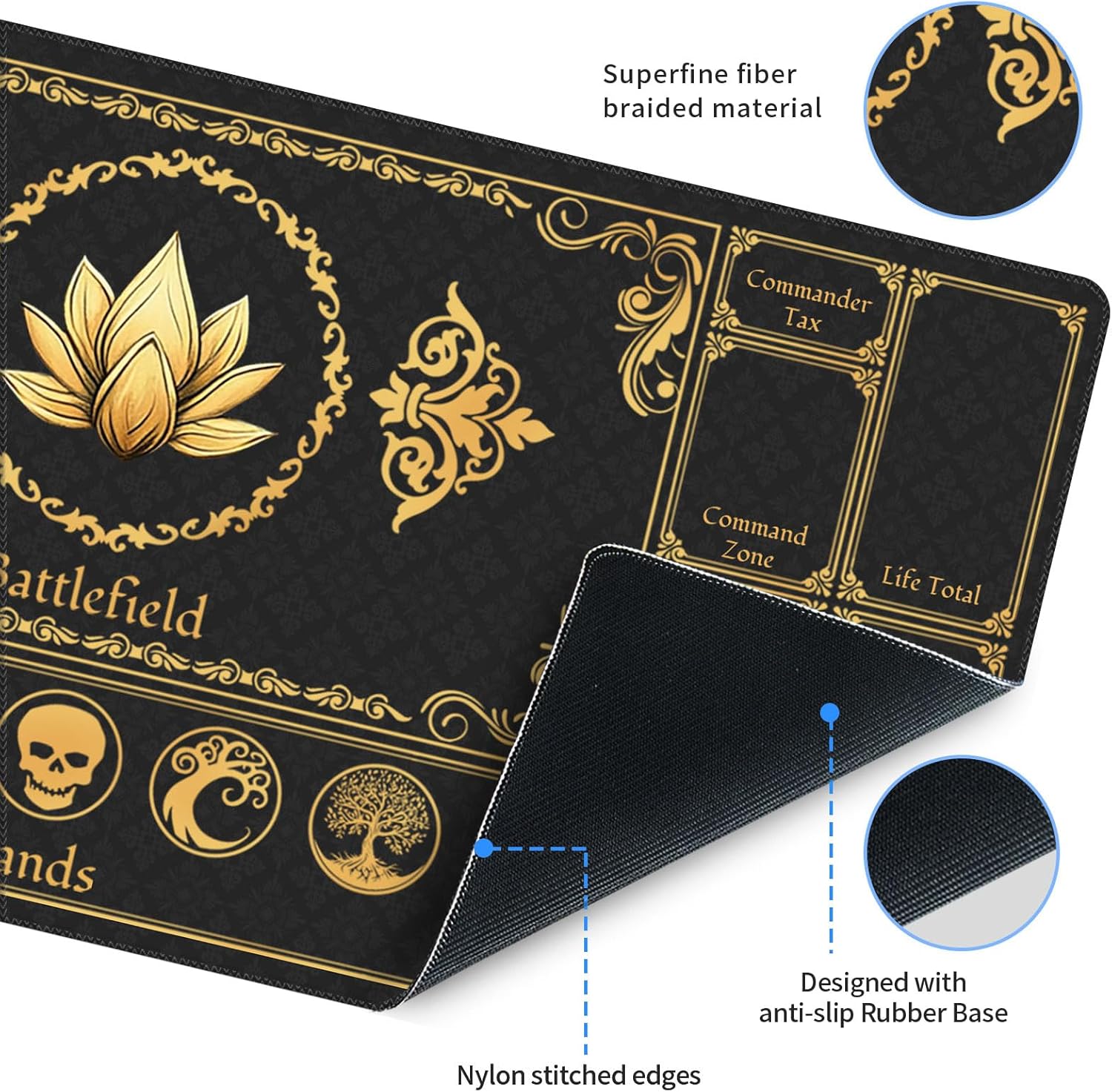 Tapis de jeu pour MTG, taille 61 x 35,6 cm, tapis de jeu de cartes TCG personnalisé pour joueurs de Magic The Gathering - Unique, idéal pour les amateurs de jeux de cartes, noir