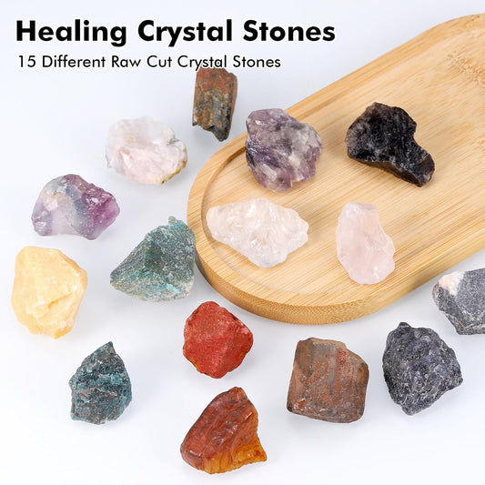 15 PCS Cristaux de Guérison Naturelles, Ensemble de Cristaux de Guérison, Pierre Brute Cristaux de Guérison pour Méditation Yoga Sommeil Étude Décoration DIY Cadeau Spirituel Relaxation