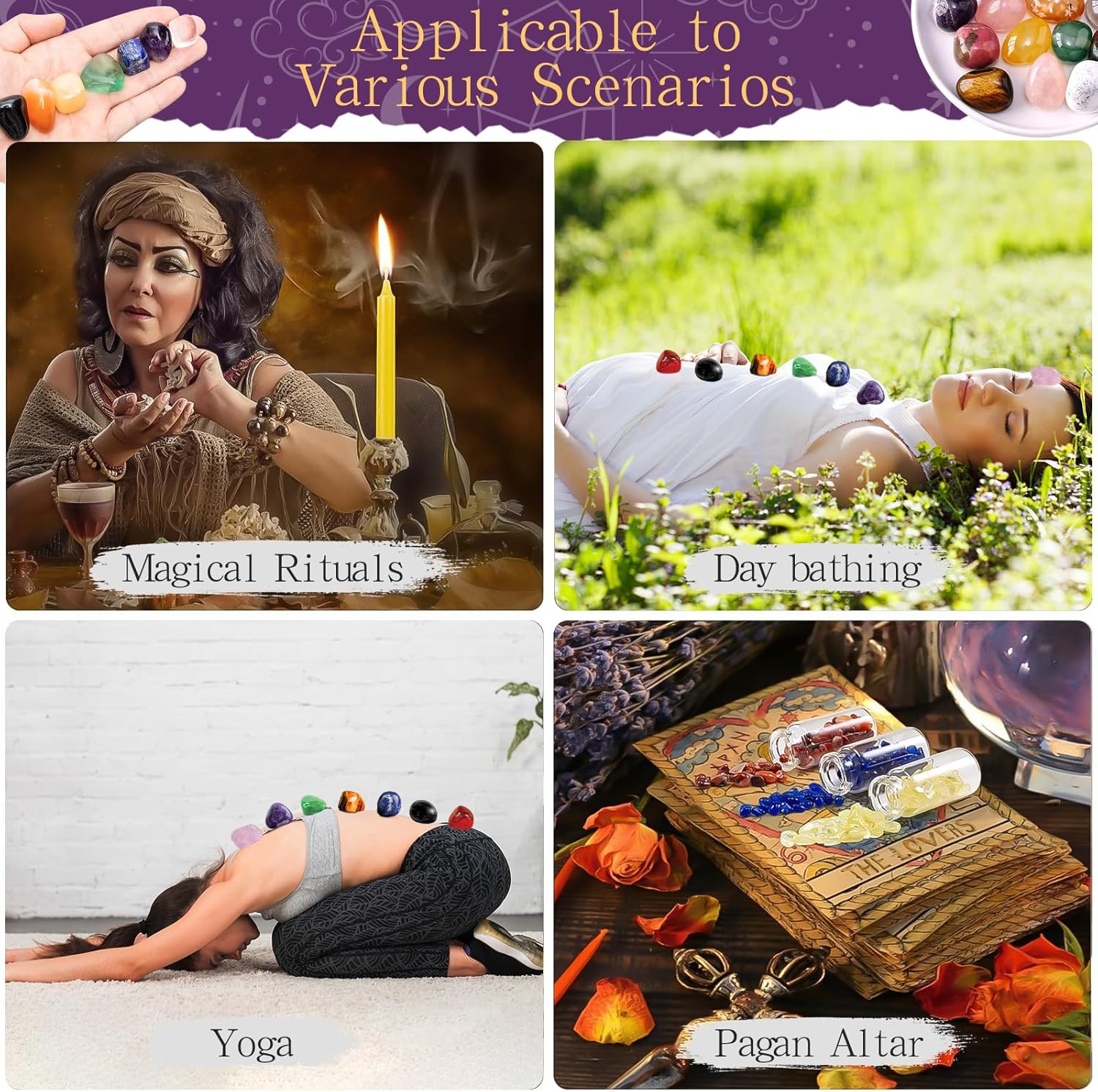 MWZEAUL Kit de Pierres Précieuses, 21 Pièces Gemmes et Cristaux de Guérison Naturelle, avec Fleur de Vie pour Recharger les Pierres, pour Méditation Yoga Sommeil Étude, Cadeau pour Halloween Noël