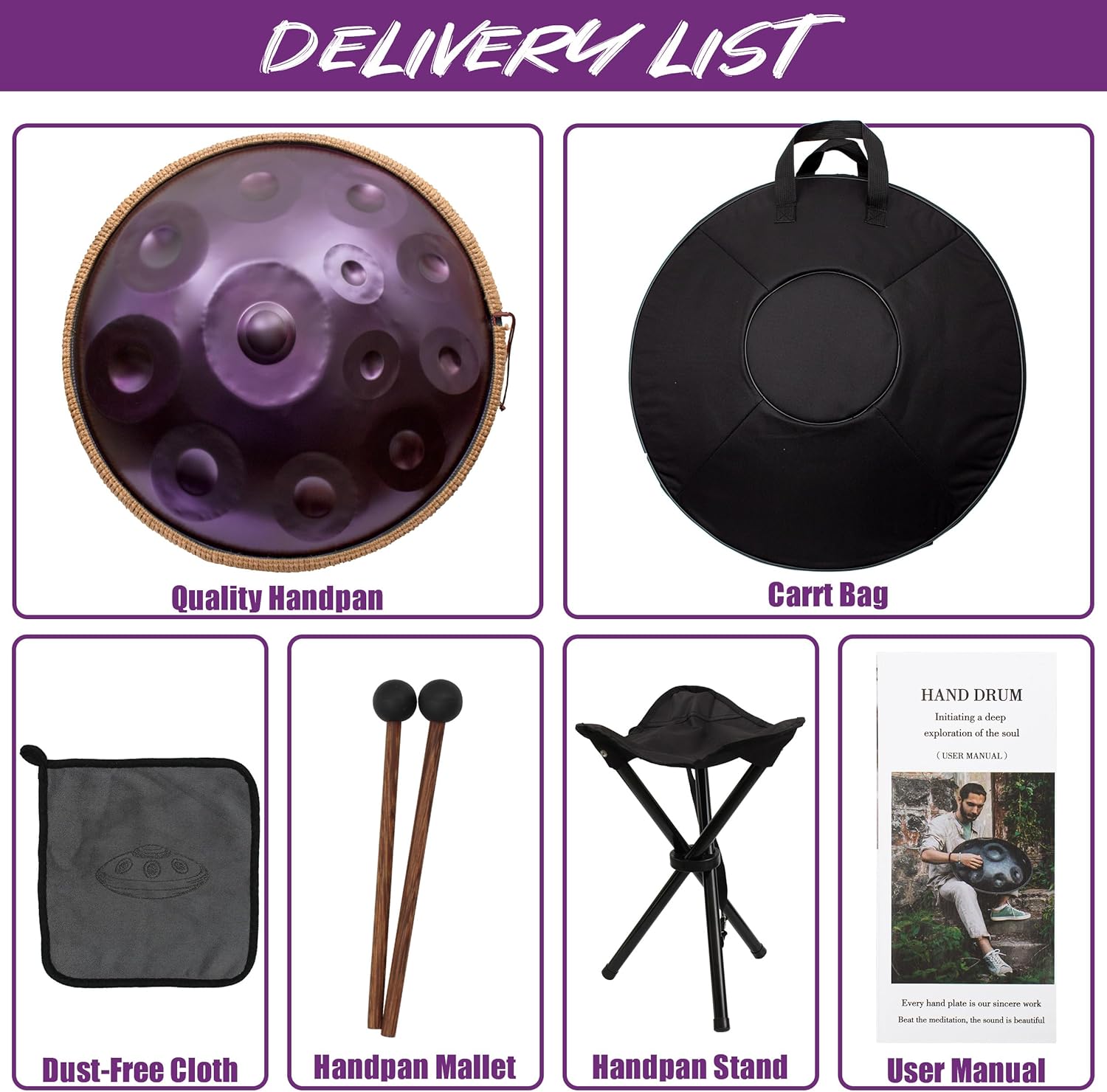 LOMUTY Handpan Drum 12 Tones 22 Inch Steel Tongue Drum avec sac souple, Percussion harmonique pour la guérison du son, la méditation personnelle, le yoga (violet)