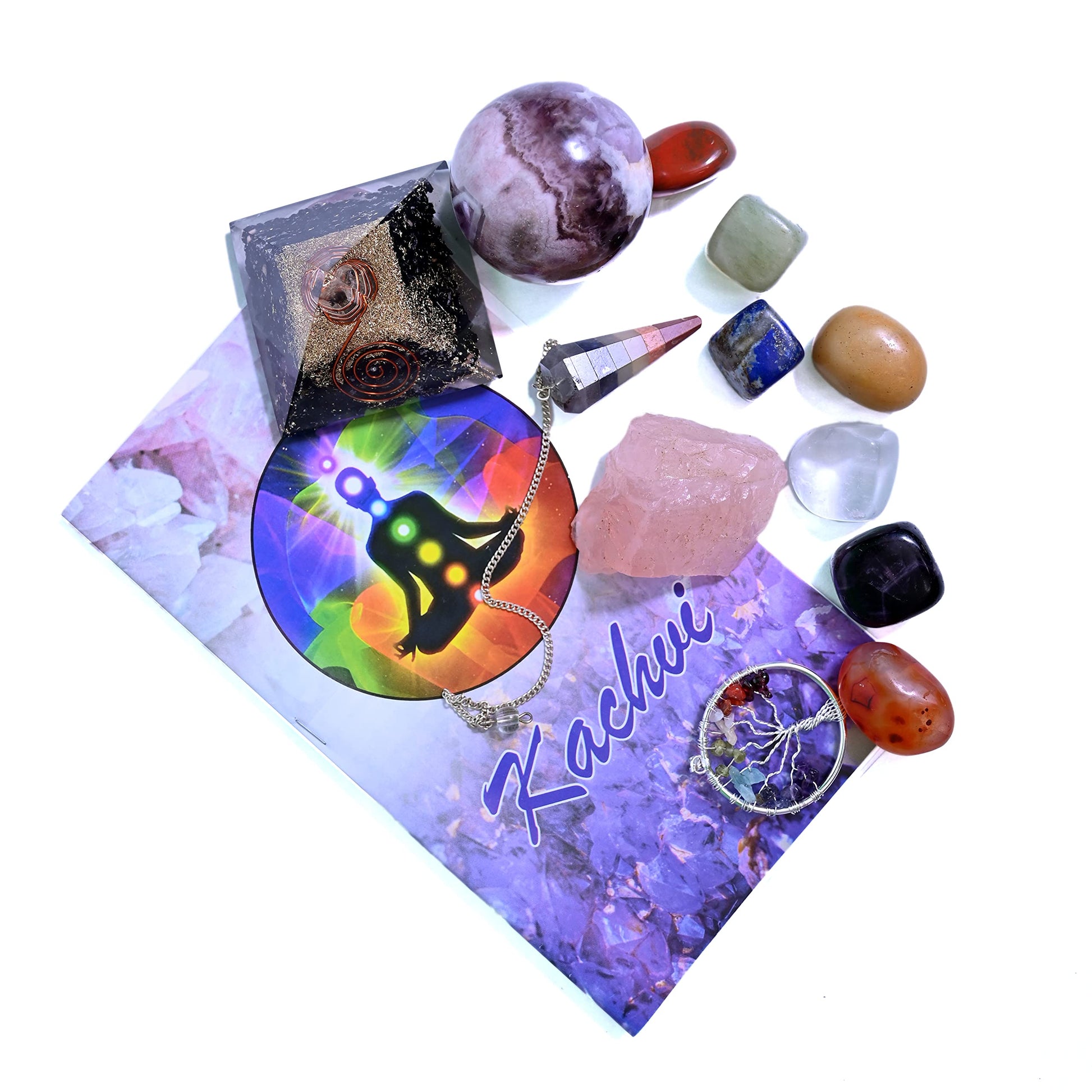 KACHVI Pierres de guérison Baguettes de Chakra Cristaux de Reiki Noire Quartz 2.25-2.50" 6 Crayons à facettes 6pc Ensemble