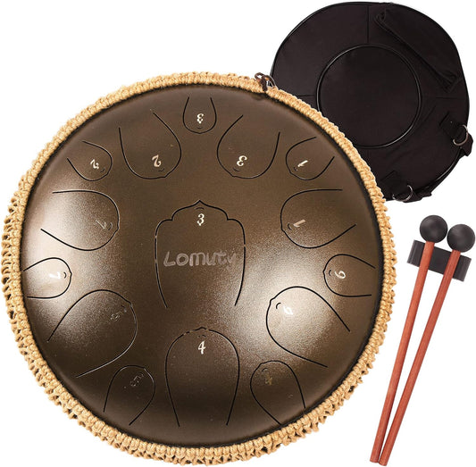 Tambour à Langue en Acier, Touche D 15 Notes Tambour à Main de 13 Pouces, Instrument de Percussion à Main pour L'éducation Musicale (Bronze)