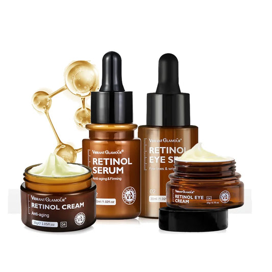 RETINOL SERIES – Coffret 4 Produits

Nom du produit :
Crème visage au rétinol + Crème contour des yeux + Sérum visage + Sérum contour des yeux

Contenance :
• Crème visage : 30 g
• Sérum visage : 30 ml
• Crème yeux : 30 g
• Sérum yeux : 30 ml

Durée de conservation : 3 ans

Ingrédients principaux :
✔ 2,5 % Rétinol
✔ Vitamine C
✔ Vitamine E